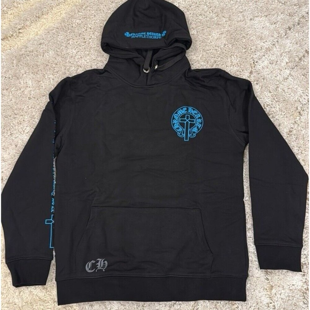 Chrome Hearts Maplethrope Black & Blue Logo Pullover Hoodie for Men Size Large